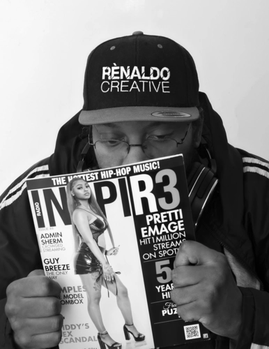Dream Angel Magazine founder DJ Renaldo Creative holding Inspir3 Radio Magazine Issue 4 with Pretti Image on the cover.